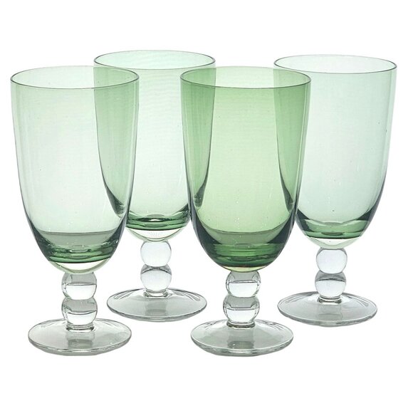 4 Green Bubble Stem Ice Tea Glasses 7.75" goblets vtg minimalist cottagecore 20z - Picture 1 of 7